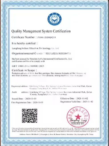 China Langfang Lvshen Filtration Technology Co., Ltd. zertifizierungen
